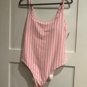 Pink and White Striped One-Piece Swimsuit